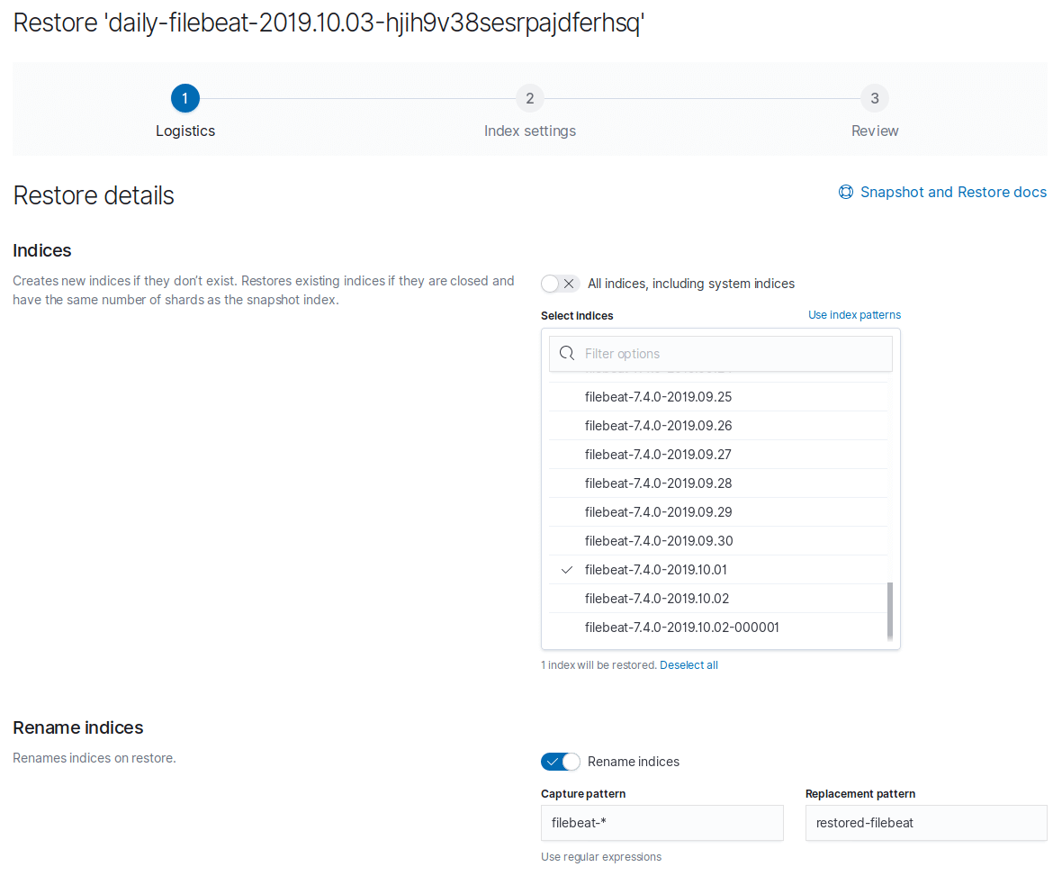 Restore settingsepo